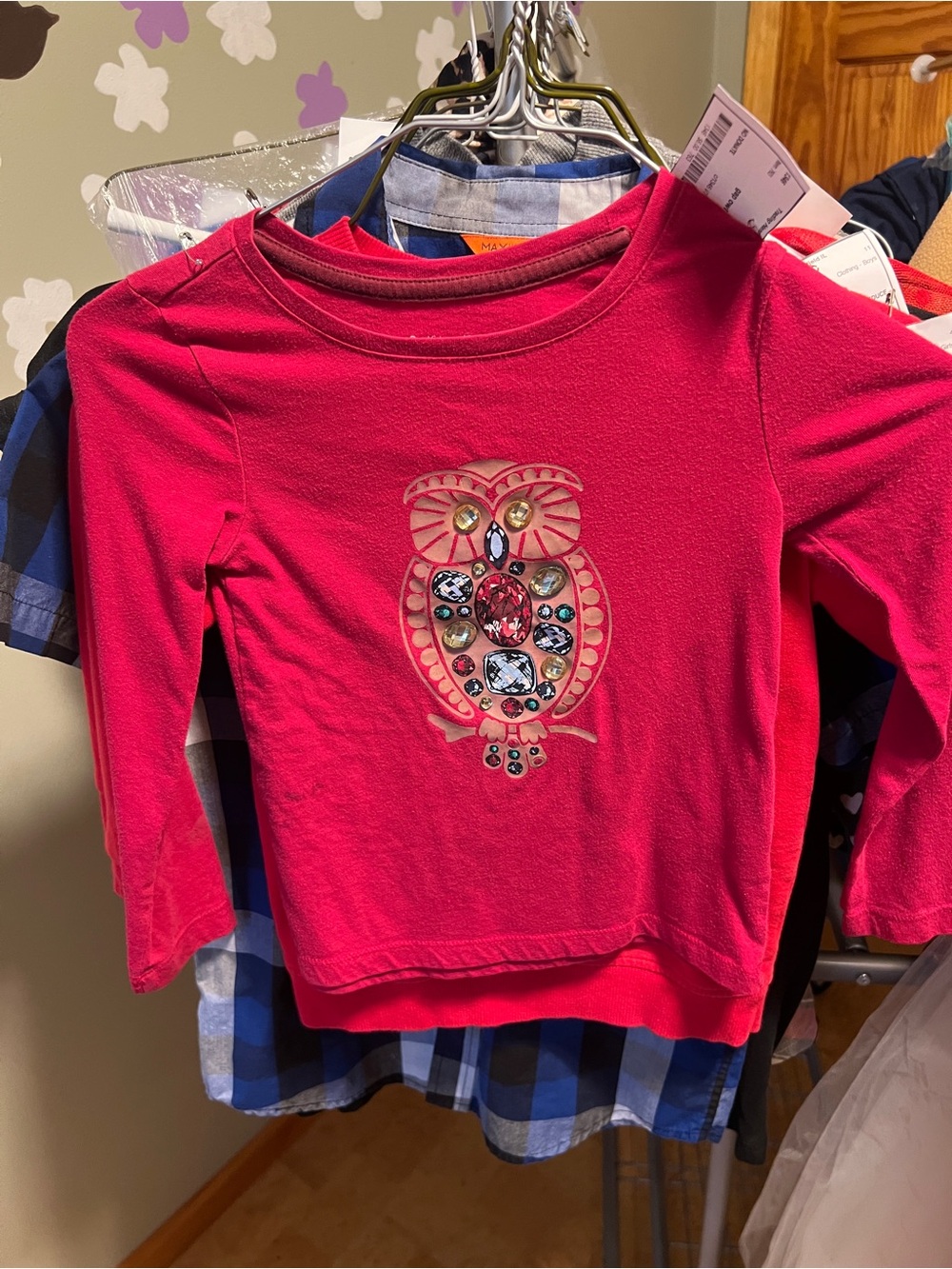 GAP Girls Fuchsia Long Sleeve Top with Jeweled Owl